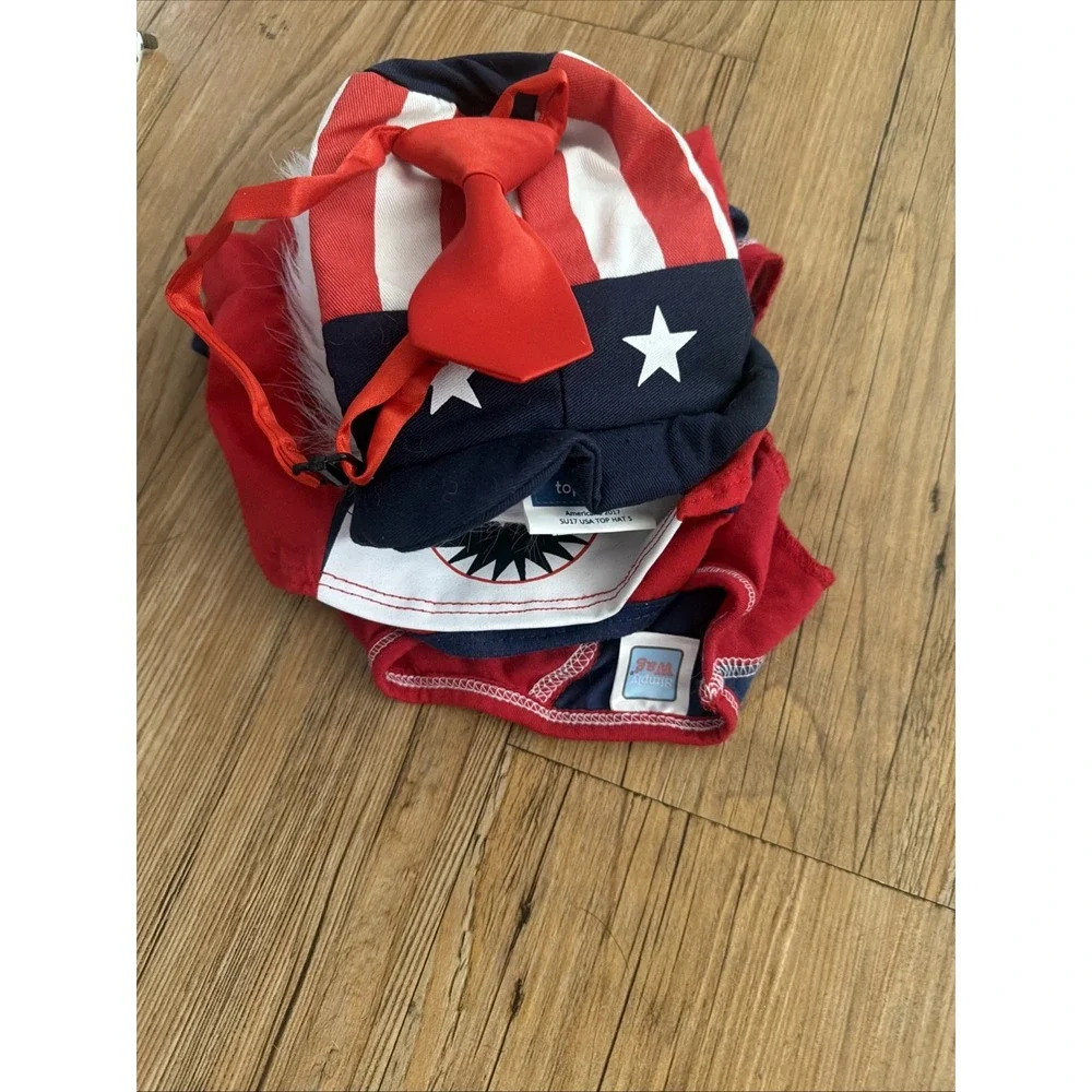 dog clothes lot 4th Of July Themed Red White Blue Shirts Hat Tie Size S/m